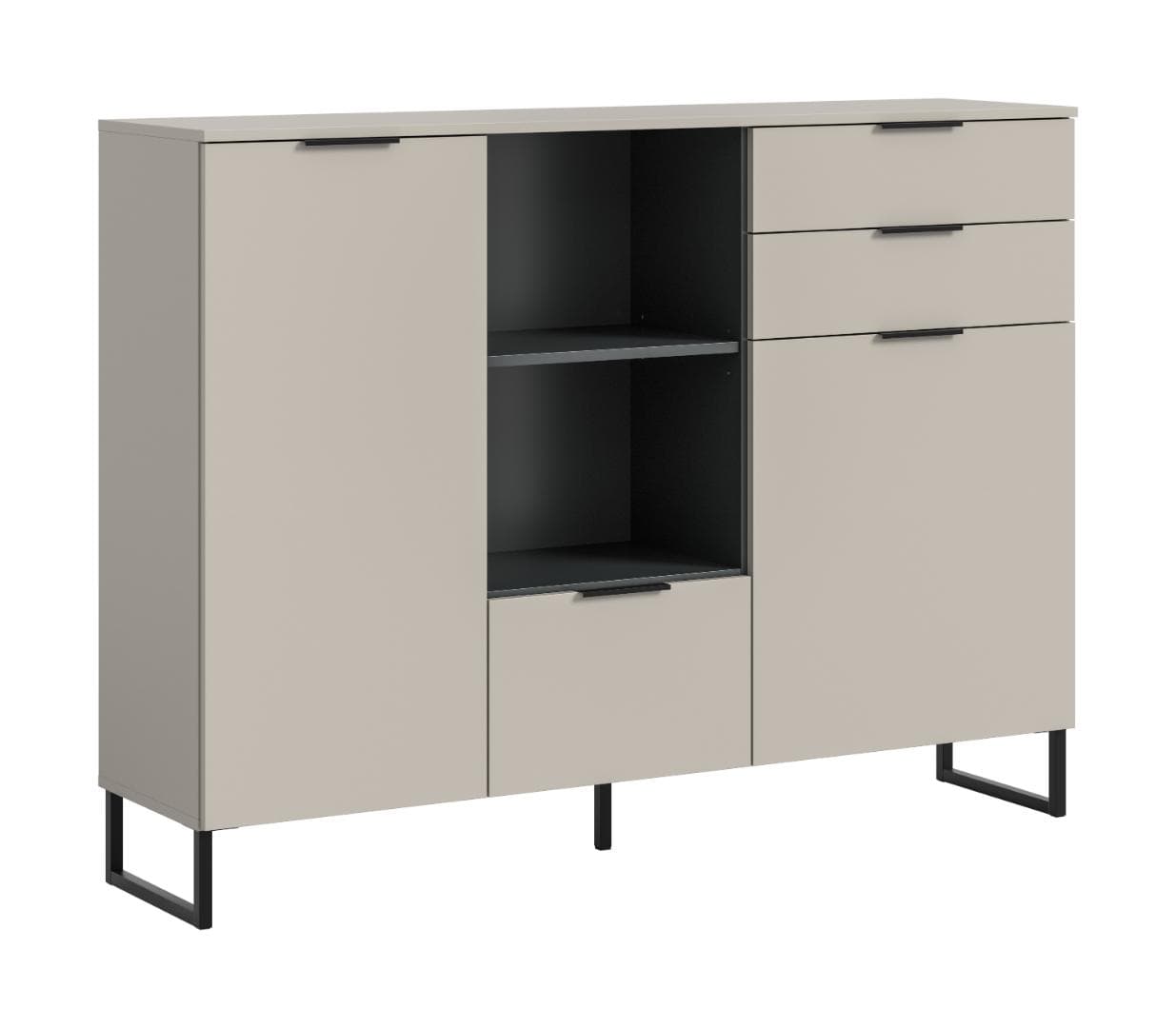 Noida Sideboard 2 Türen, 1 Klappentür, 2 Schubladen, 2 Regale Kaschmir Dekor.