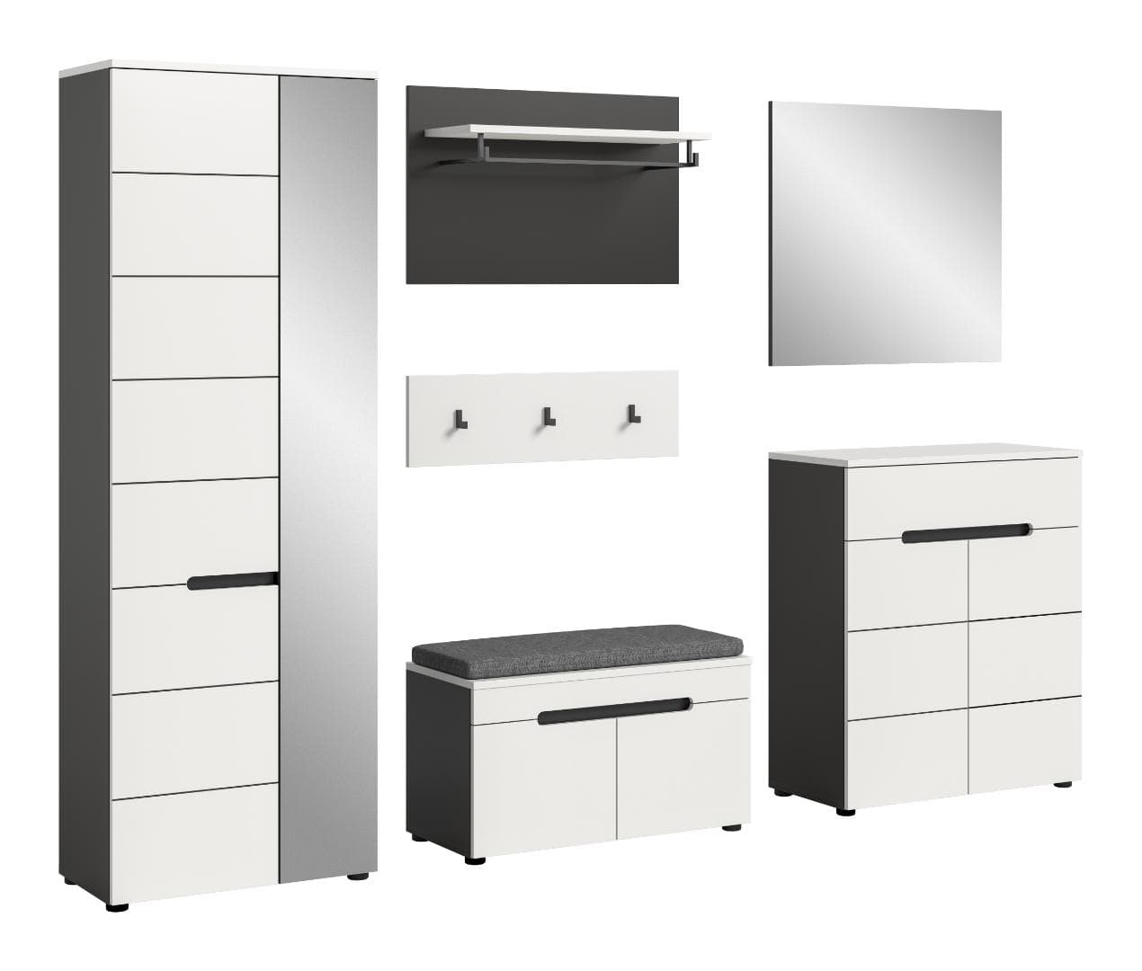 Canu Garderobenmöbel Set C6 inkl. Kissen weiß, grau.