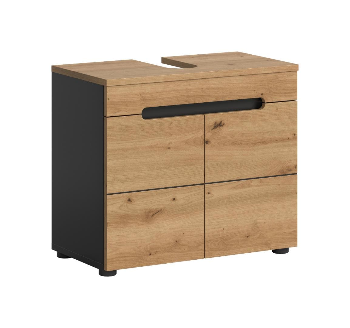 Canu Waschbeckenunterschrank 2 Türen Eiche Dekor, grau.
