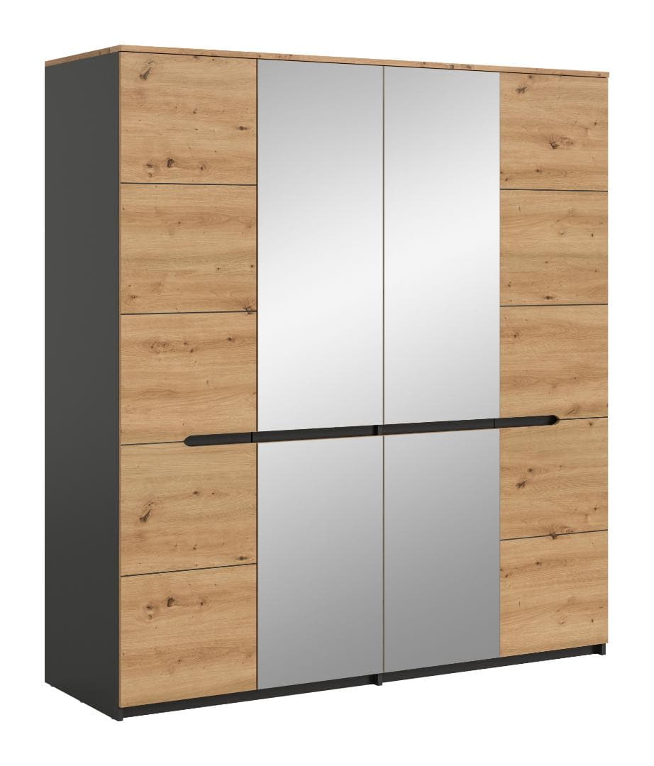 Canu Kleiderschrank 2 Türen, 2 Spiegeltüren grau, Eiche Dekor.