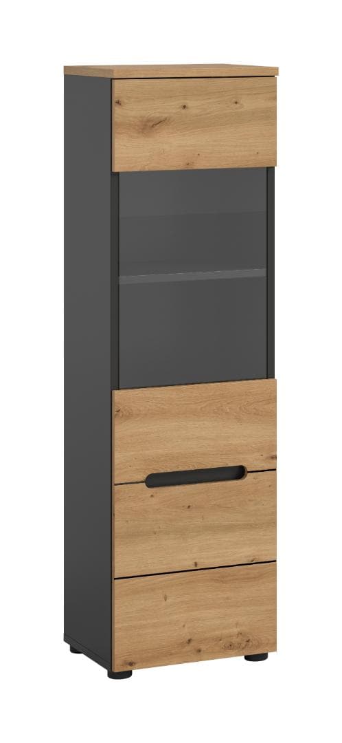Canu Vitrinenschrank 1 Glastür Eiche Dekor, dunkelgrau.