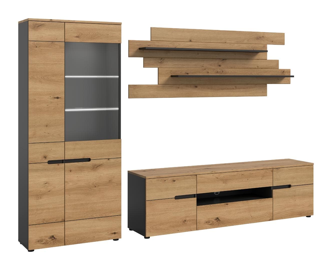 Canu Regal C5 System inkl. Beleuchtung Eiche Dekor, dunkelgrau.