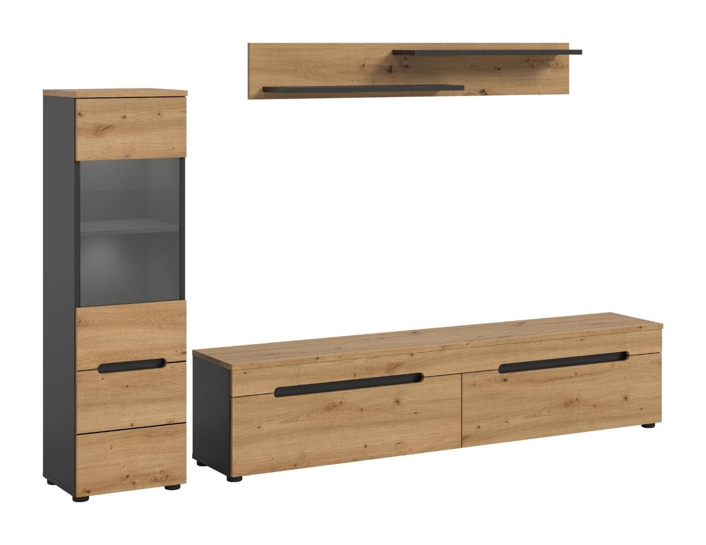 Canu Regal C4 System inkl. Beleuchtung Eiche Dekor, dunkelgrau.