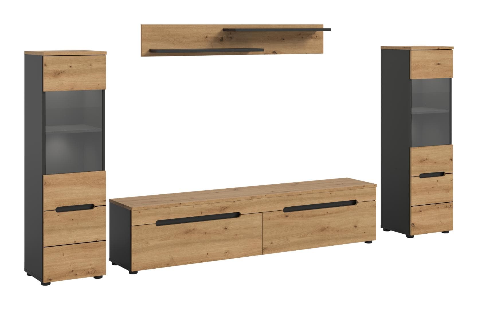 Canu Regal C3 System inkl. Beleuchtung Eiche Dekor, dunkelgrau.