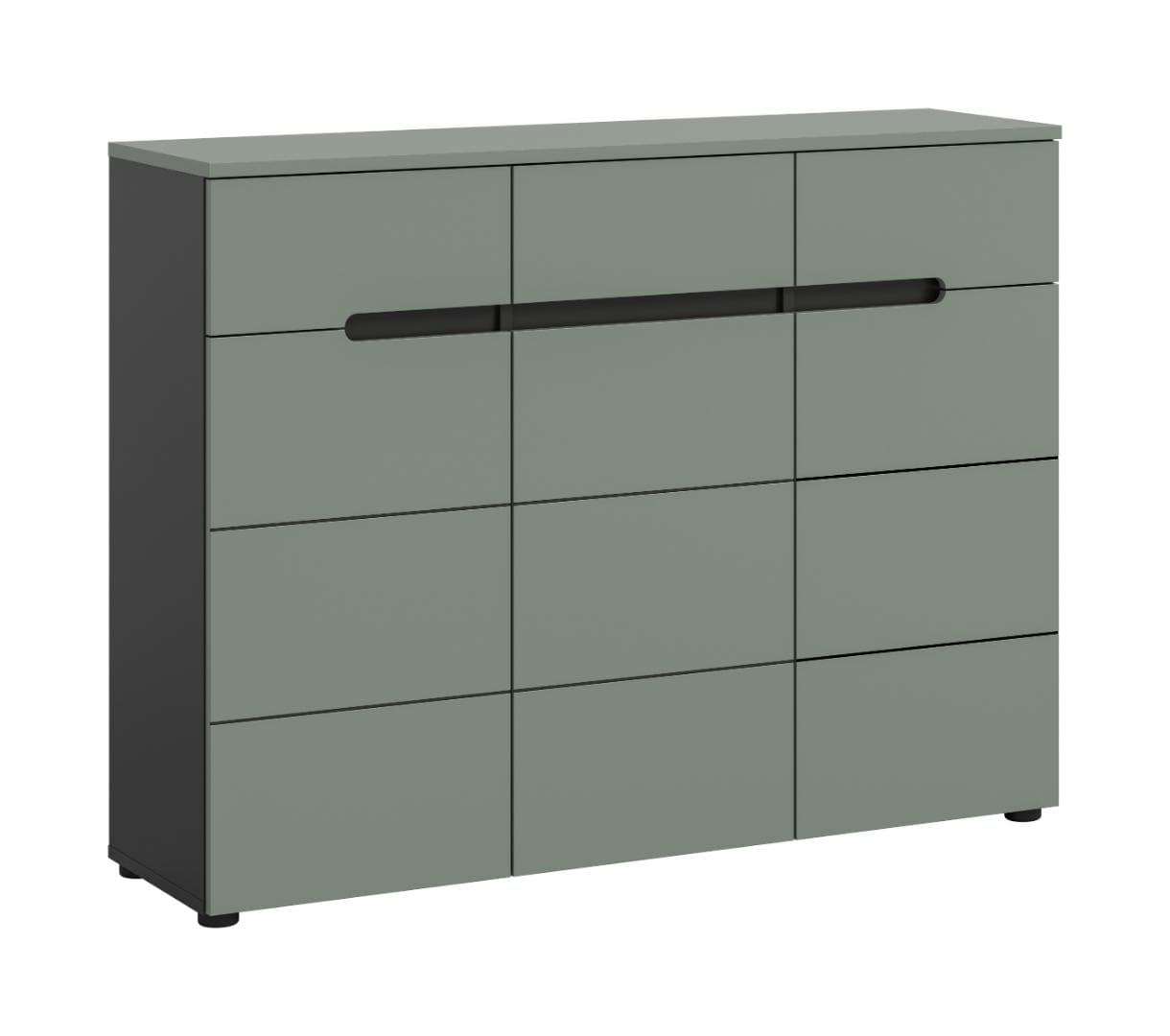 Canu Schuhschrank 3 Türen, 3 Schubladen staubgrün, dunkelgrau.
