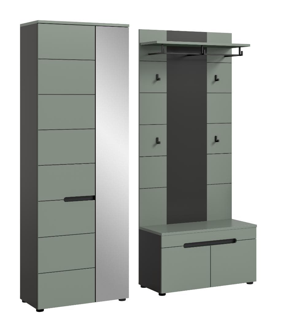 Canu Garderobenmöbel Set C7 staubgrün, dunkelgrau.