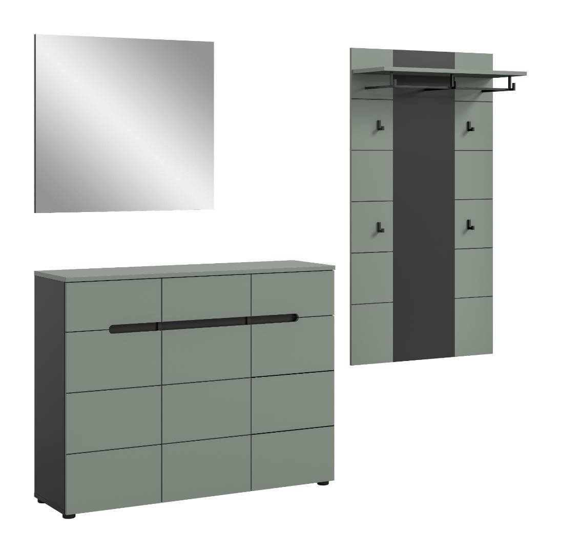 Canu Garderobenmöbel Set C9 staubgrün, dunkelgrau.