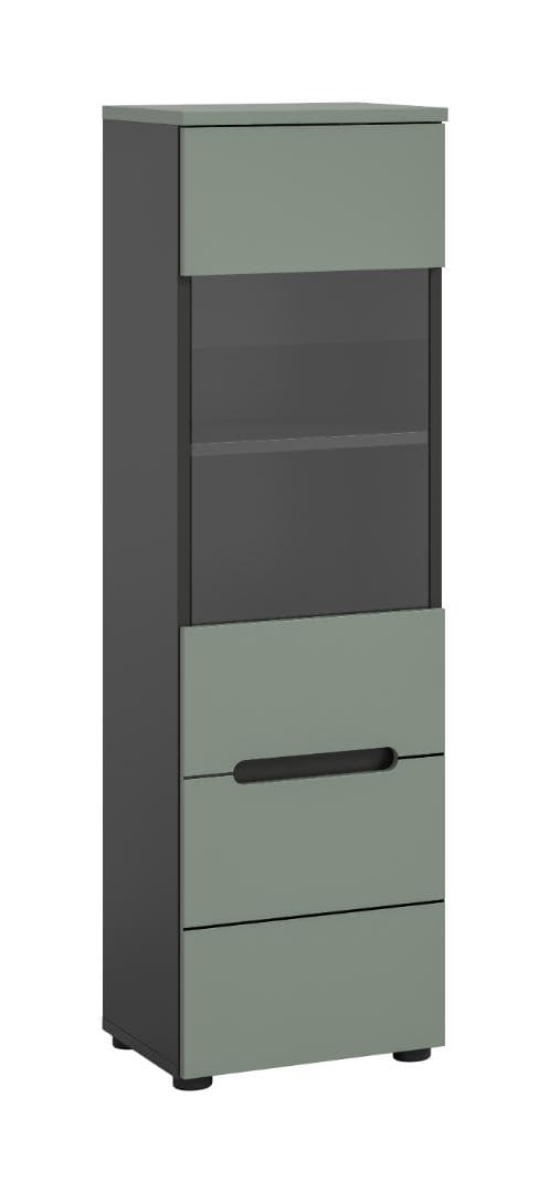 Canu Vitrinenschrank 1 Glastür staubgrün, dunkelgrau.