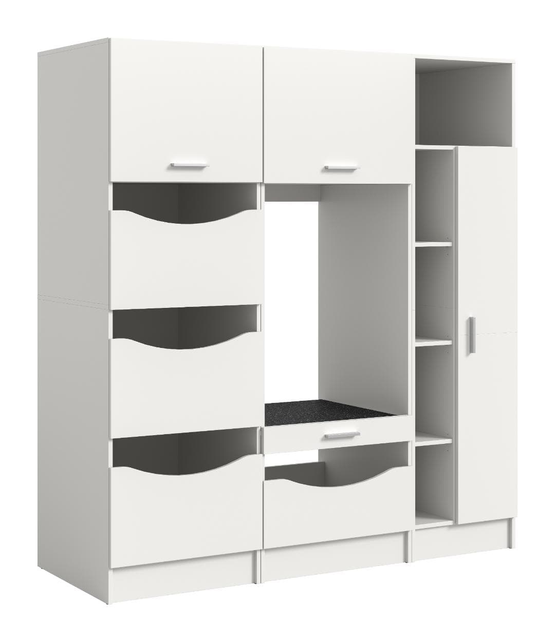 Free Waschmaschinenschrank 6 Türen, 2 Klappentüren, 1 Schublade, 3 Regale Weiß.