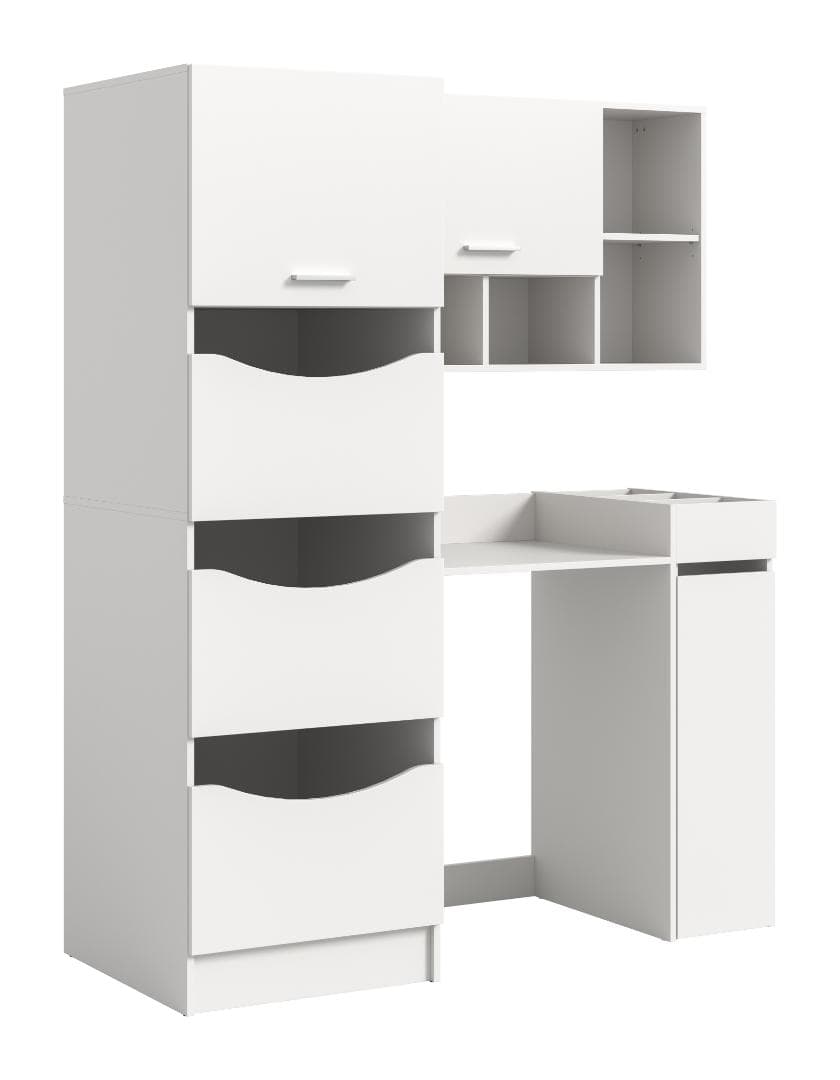 Free Waschmaschinenschrank 3 Türen, 2 Klappentüren, 1 Schublade, 9 Regale Weiß.