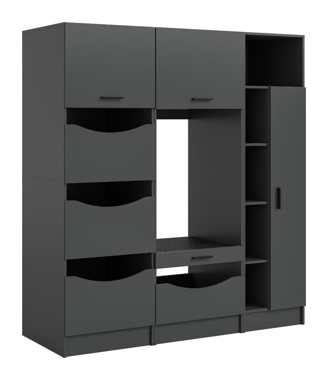 Free Waschmaschinenschrank 6 Türen, 2 Klappentüren, 1 Schublade, 3 Regale Anthrazit.
