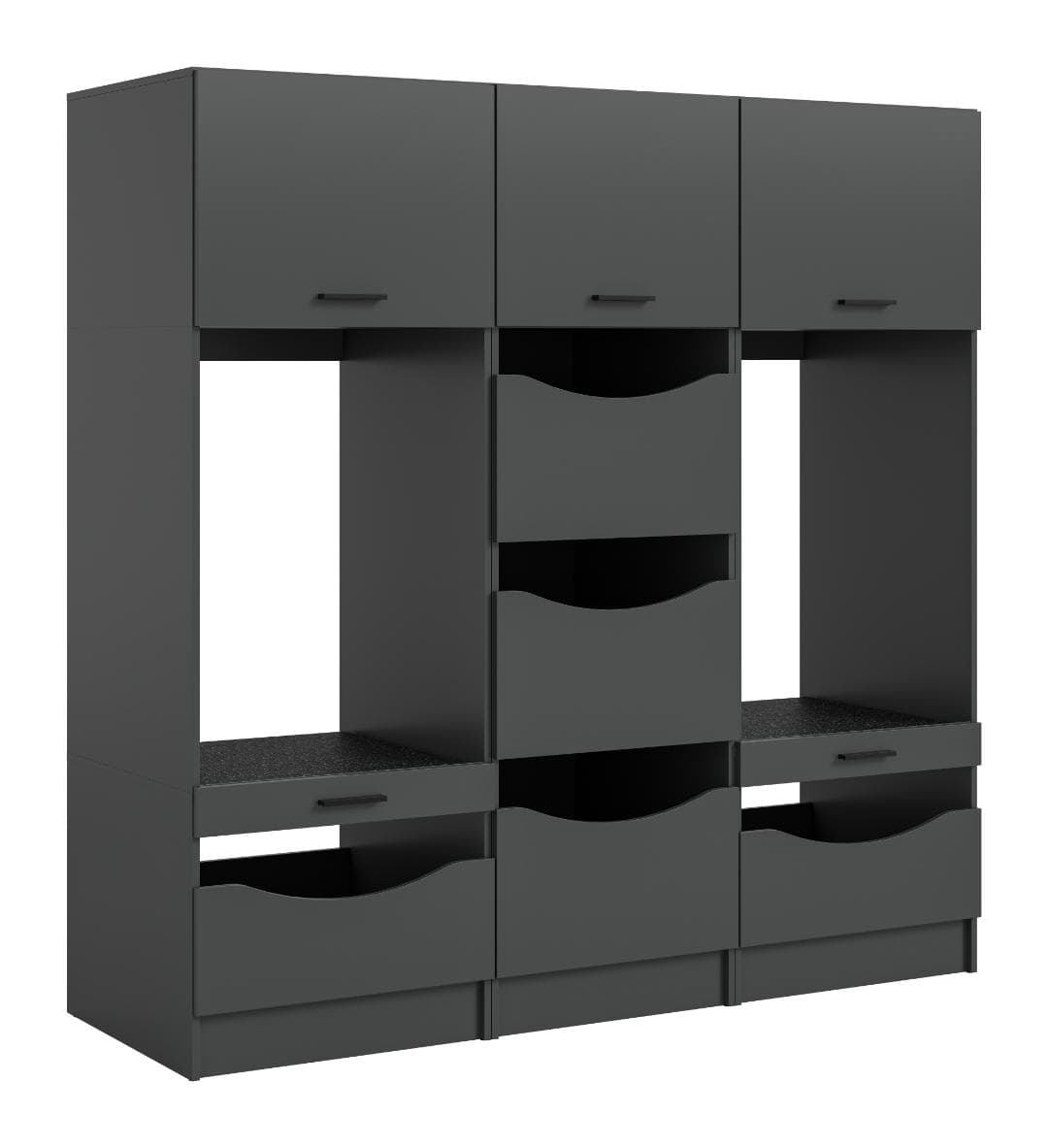 Free Waschmaschinenschrank 7 Türen, 3 Klappentüren, 2 Schubladen, 4 Regale Anthrazit.