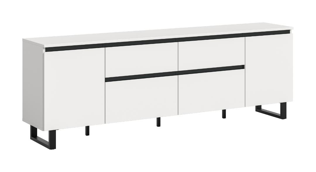 Tomasa TV Tisch 2 Türen, 2 Klappentüren, 2 Schubladen weiß.