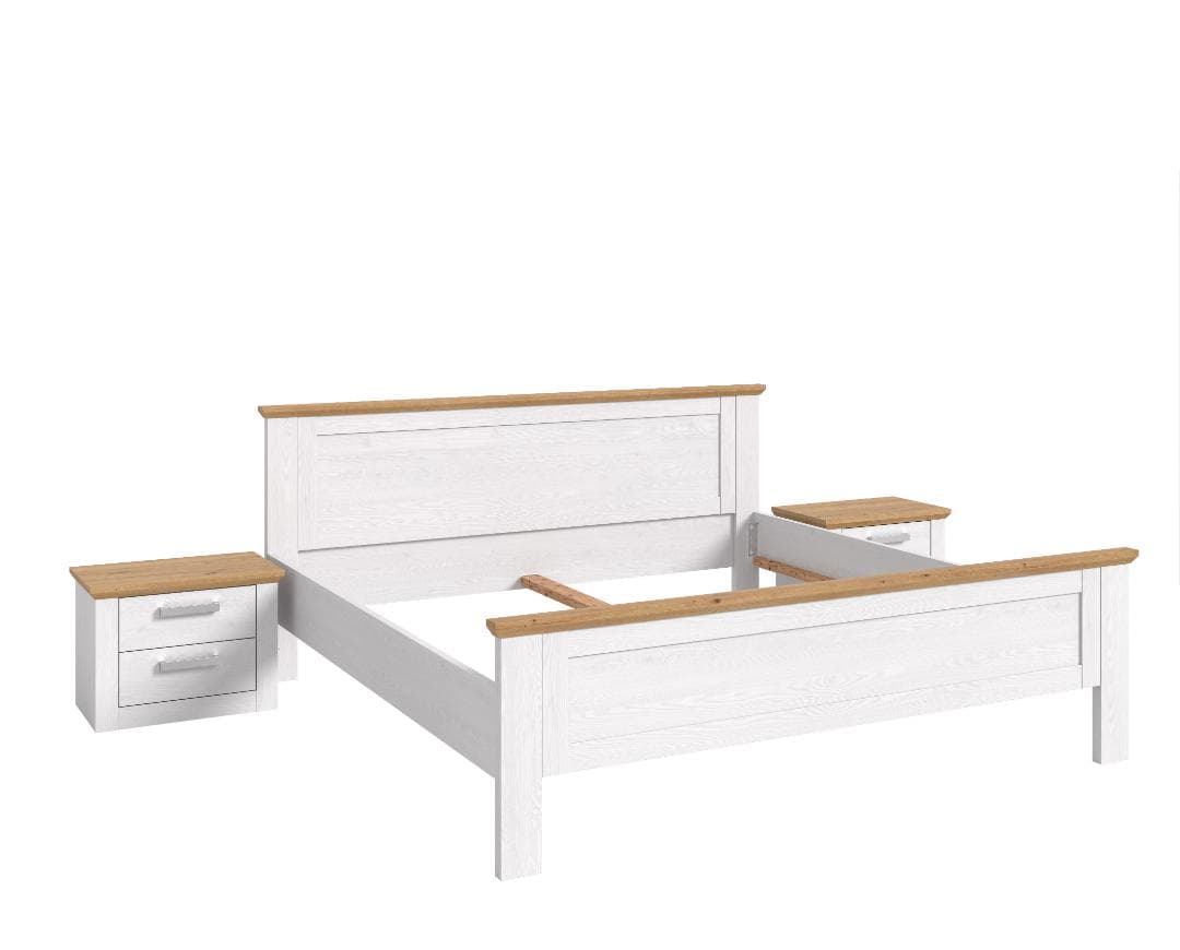 Verona Schlafzimmer-Set Bett 180x200 cm, 2 Nachttische sibirische Lärche Dekor, Eiche Dekor.