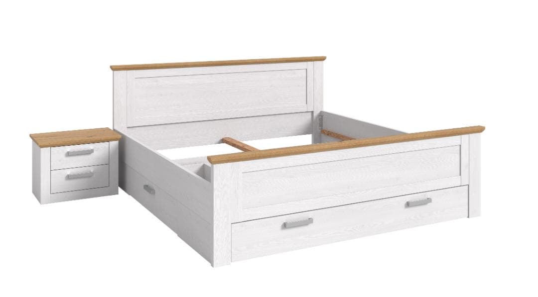 Verona Schlafzimmer-Set Bett 180x200 cm 3 Schubladen, 1 Nachttisch sibirische Lärche Dekor, Eiche Dekor.