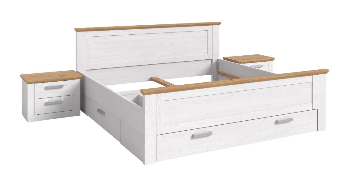 Verona Schlafzimmer-Set Bett 180x200 cm 3 Schubladen, 2 Nachttische sibirische Lärche Dekor, Eiche Dekor.