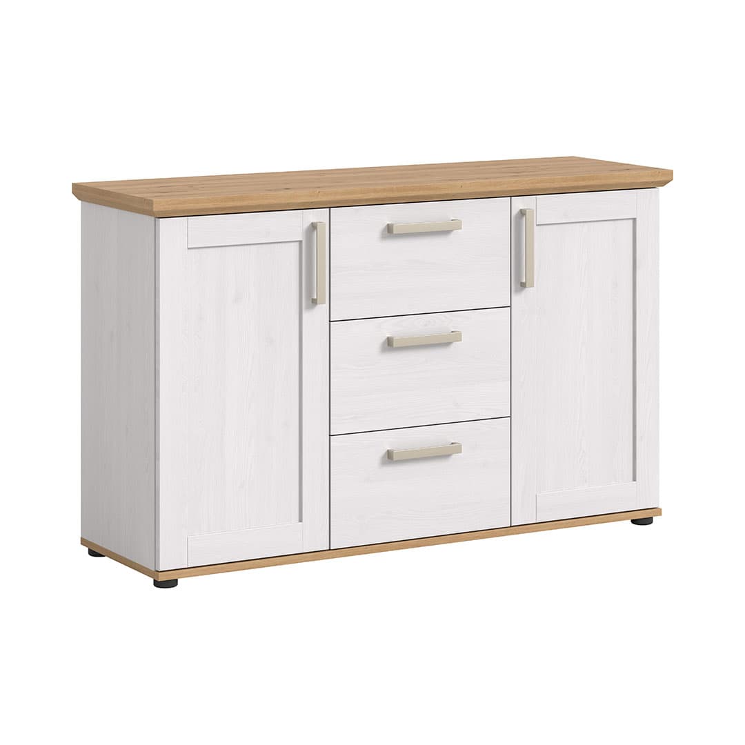 Verona Sideboard 3 Schubladen 2 Türen weiß, Eiche Dekor.