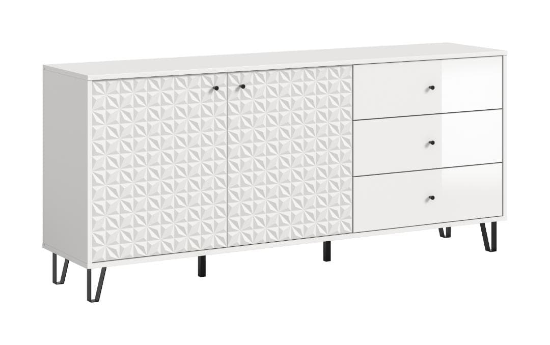 Prisma Sideboard 3 Schubladen, 2 Türen weiß, weiß Hochglanz.