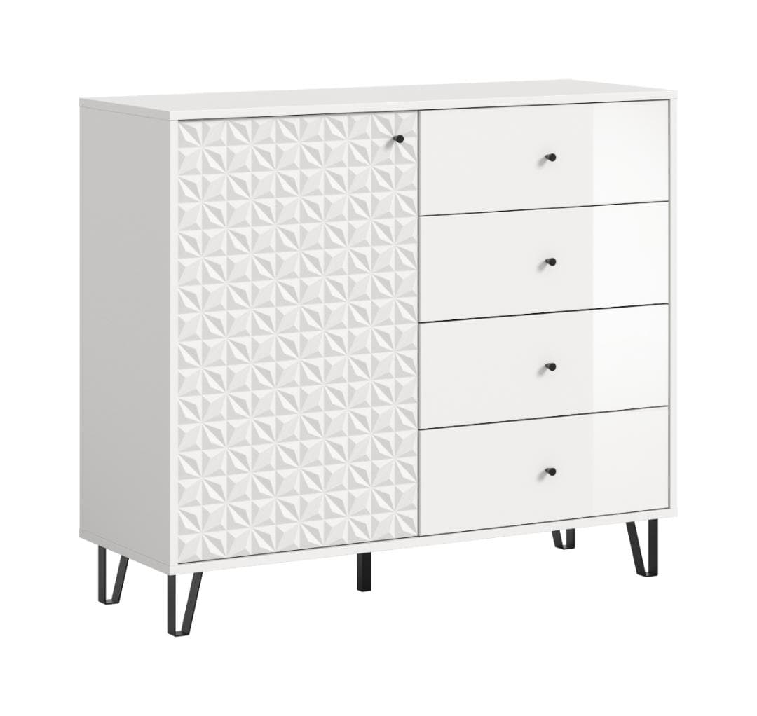 Prisma Sideboard 4 Schubladen, 1 Tür weiß, weiß Hochglanz.