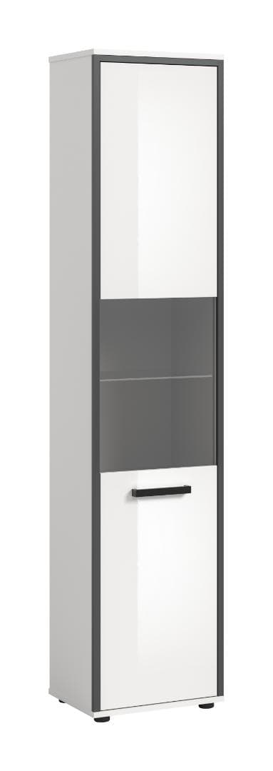 Kojak Hochschrank Bad 1 Glastür weiß, weiß Hochglanz.