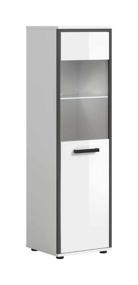 Kojak Badschrank inkl. Beleuchtung 1 Glastür weiß, weiß Hochglanz.