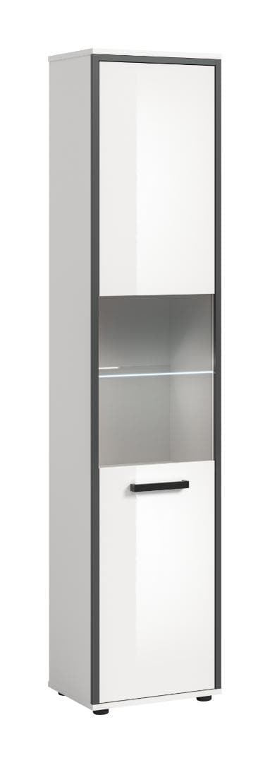 Kojak Hochschrank Bad inkl. Beleuchtung 1 Glastür weiß, weiß Hochglanz.