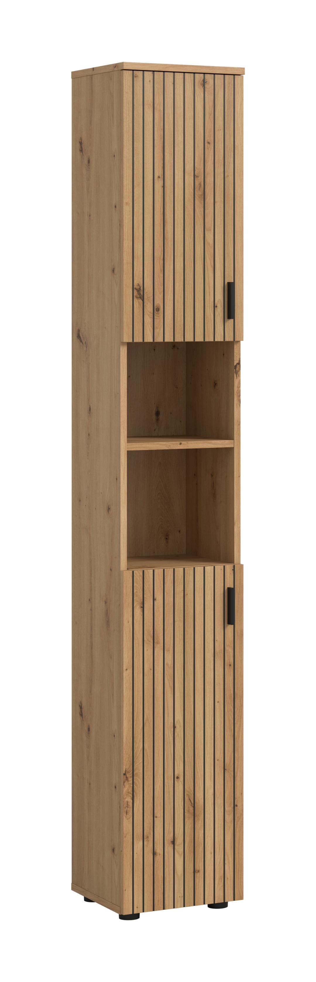 Mone Hochschrank Bad 2 Türen, 2 Regale Eiche Dekor.