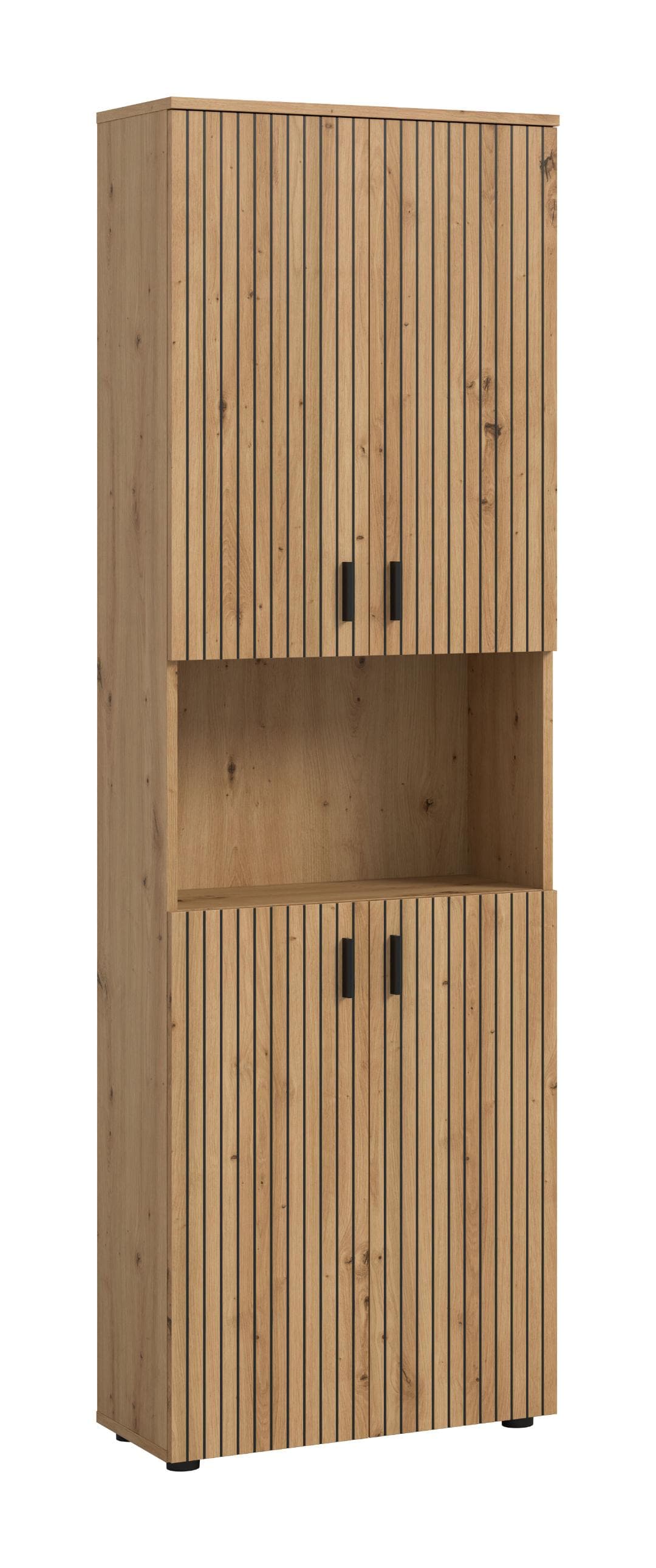 Mone Hochschrank Bad 4 Türen, 1 Regal Eiche Dekor.