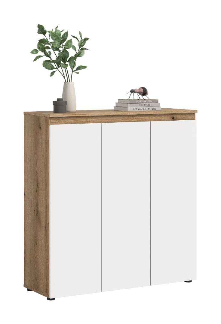 Scarpa Sideboard 3 Türen Eiche Dekor, weiß.