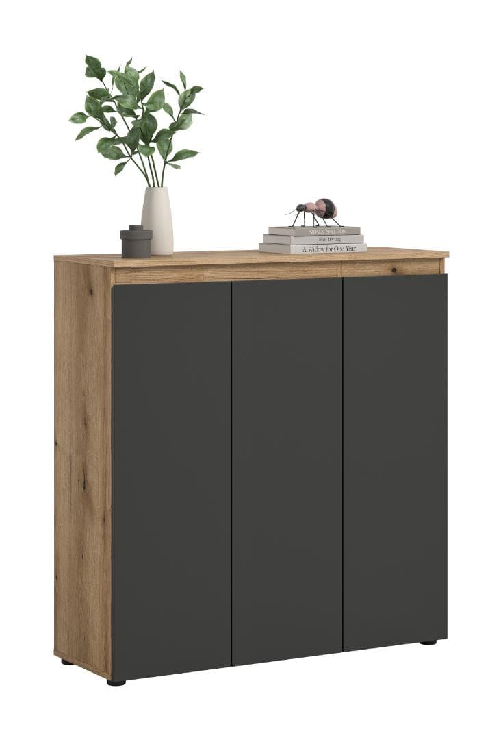Scarpa Sideboard 3 Türen Eiche Dekor, Anthrazit.