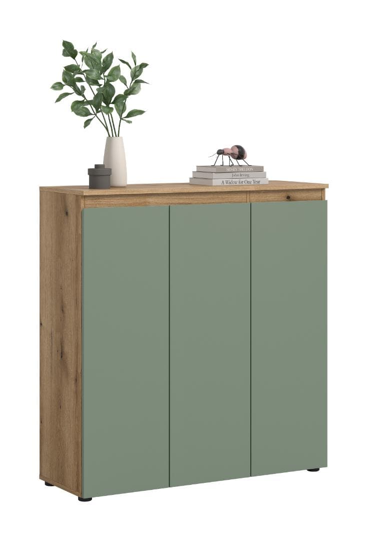 Scarpa Sideboard 3 Türen Eiche Dekor, staubgrün.