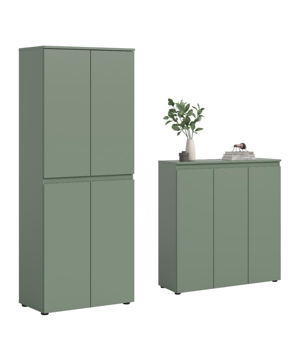 Scarpa Schlafzimmer-Set Kleiderschrank und Sideboard, 7 Türen staubgrün.