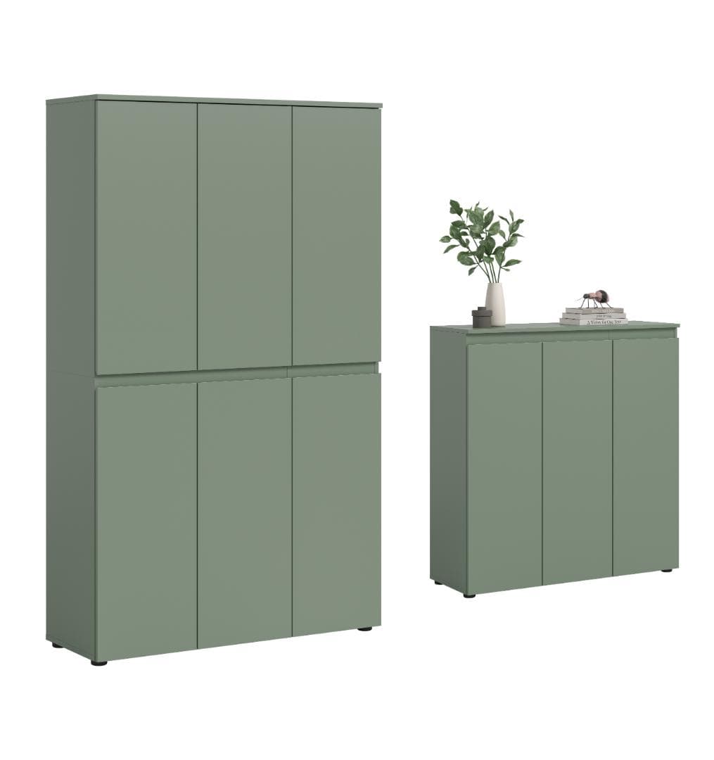 Scarpa Schlafzimmer-Set Kleiderschrank und Sideboard, 9 Türen staubgrün.