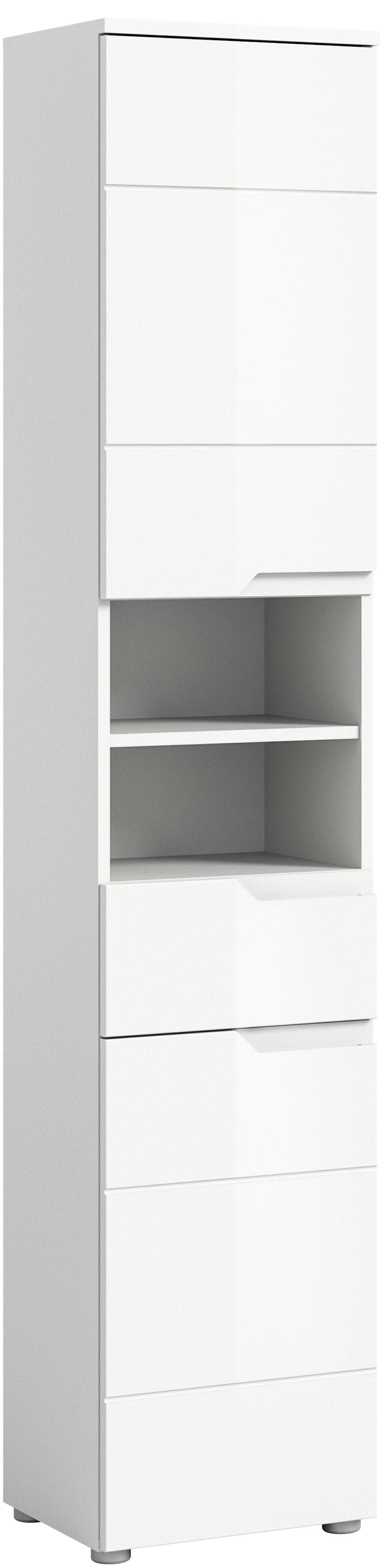 Solero Hochschrank Bad 2 Türen, 1 Schublade, 2 Regale Weiß hochglanz, weiß.
