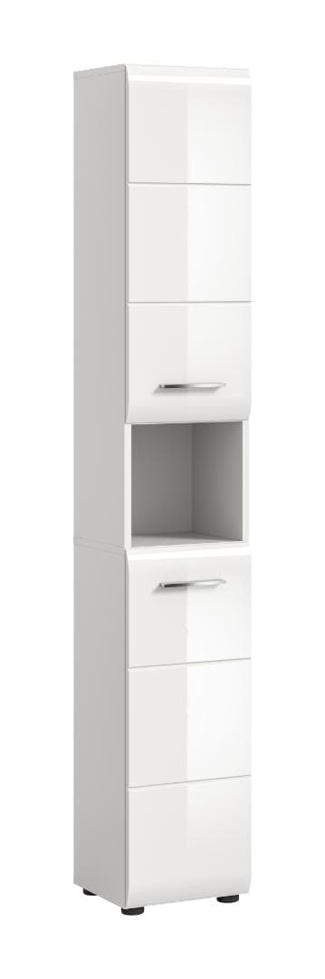Ice Hochschrank Bad 2 Türen, 1 Regal Weiß hochglanz, weiß.
