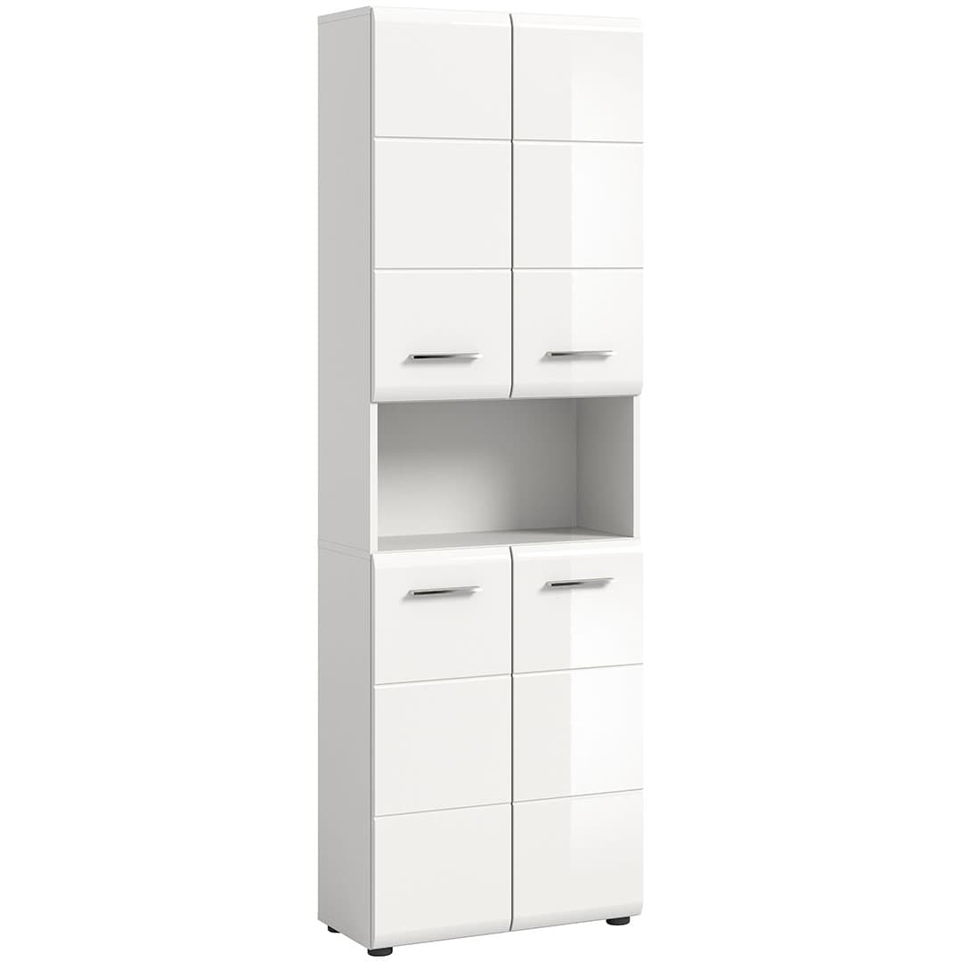 Ice Hochschrank Bad 4 Türen 1 Fach weiß Hochglanz.