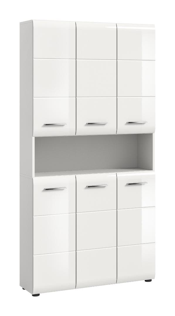Ice Badschrank 6 Türen, 1 Regal Weiß hochglanz, weiß.