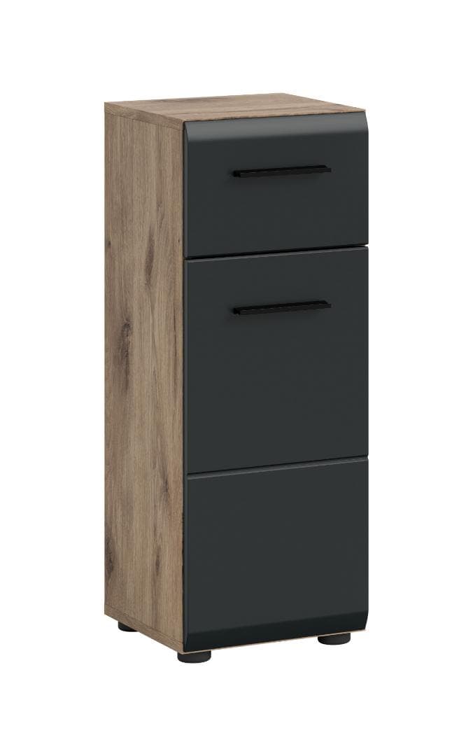 Ice Badschrank 1 Tür, 1 Schublade Schwarz matt, Eiche Dekor.