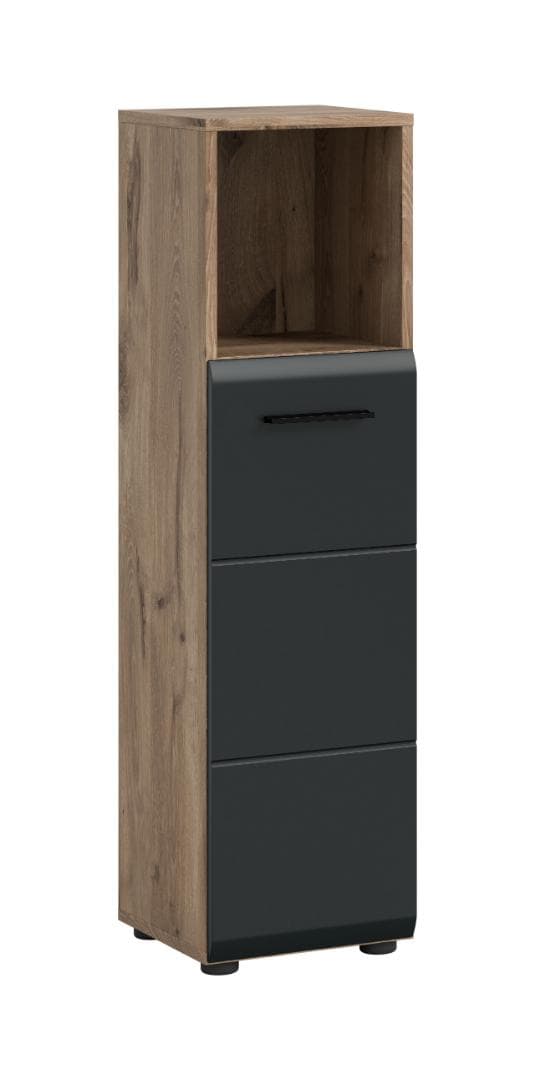 Ice Badschrank 1 Tür, 1 Regal Schwarz matt, Eiche Dekor.