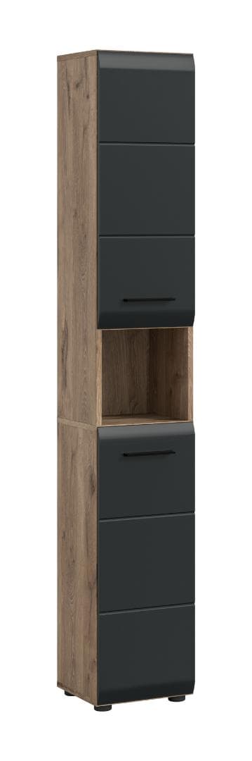 Ice Hochschrank Bad 2 Türen, 1 Regal Schwarz matt, Eiche Dekor.