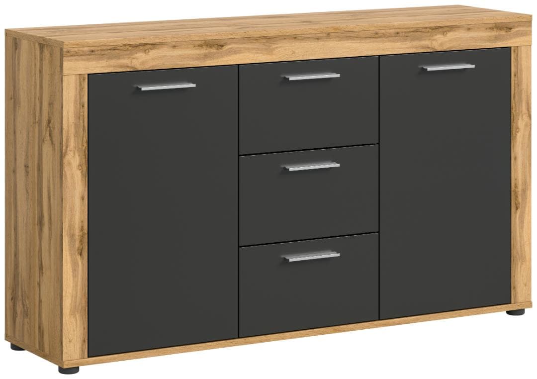 Jam Sideboard 2 Türen, 3 Schubladen grau, Eiche Dekor.