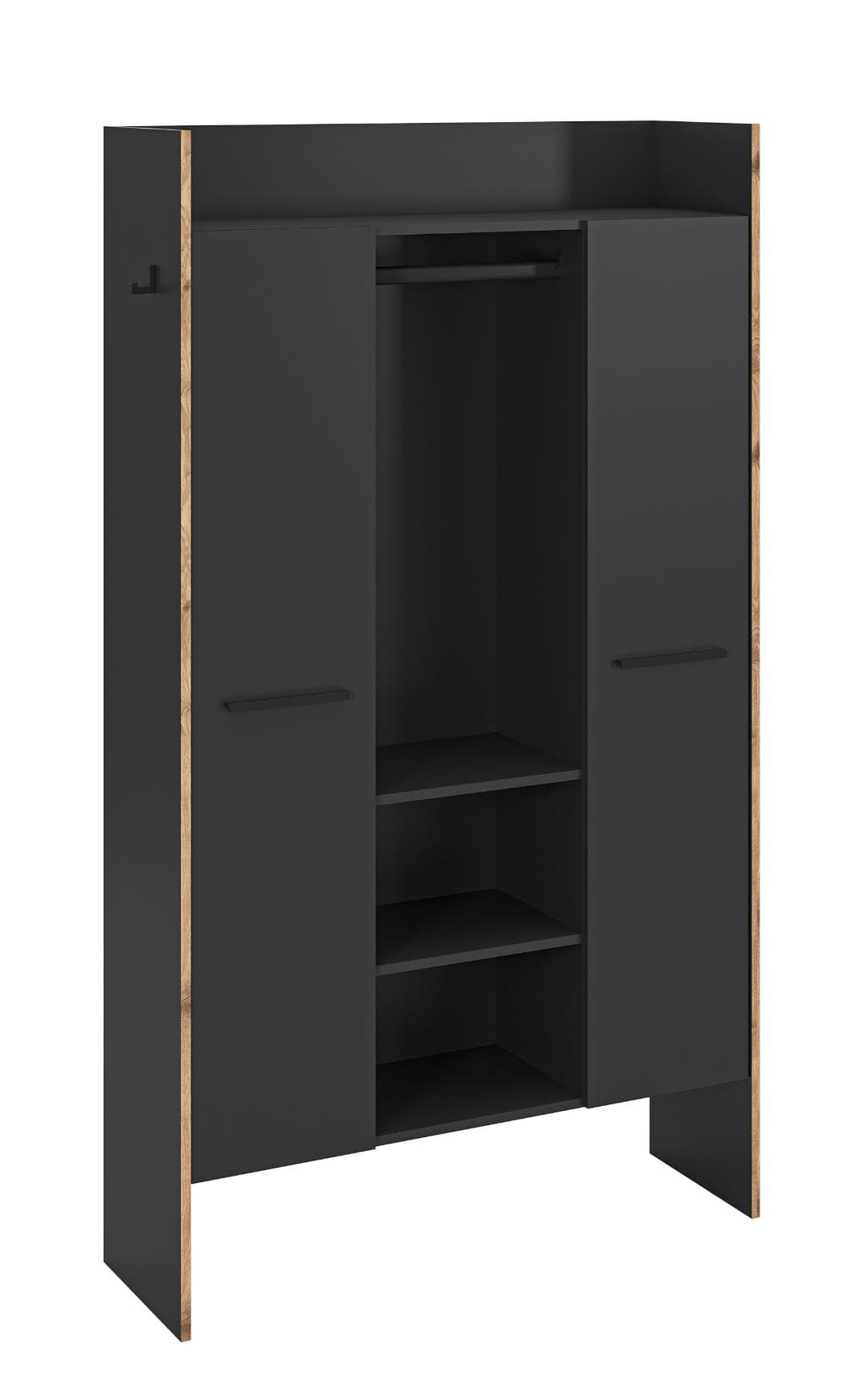Bueno Kleiderschrank 2 Türen, 1 Schublade, 3 Regale und 2 Haken dunkelgrau.