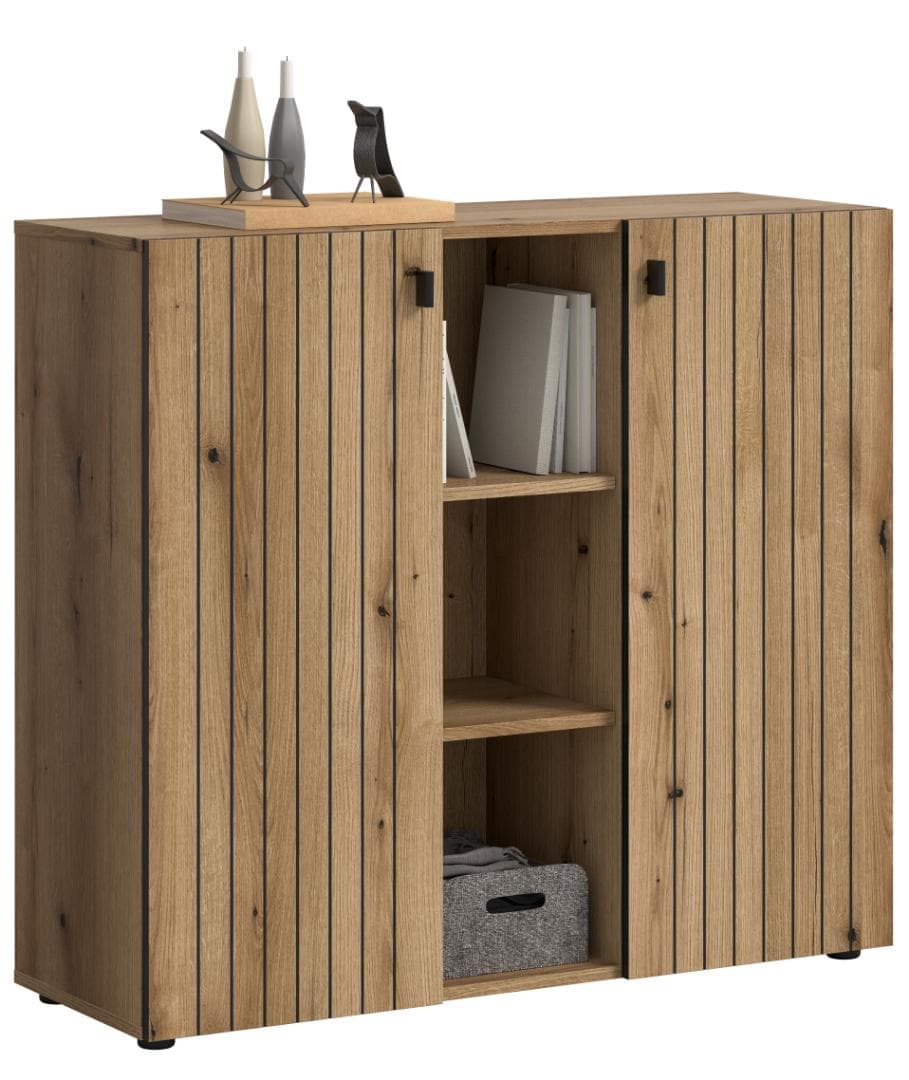 Station Schuhschrank 2 Türen, 3 Regalböden Eiche Dekor.