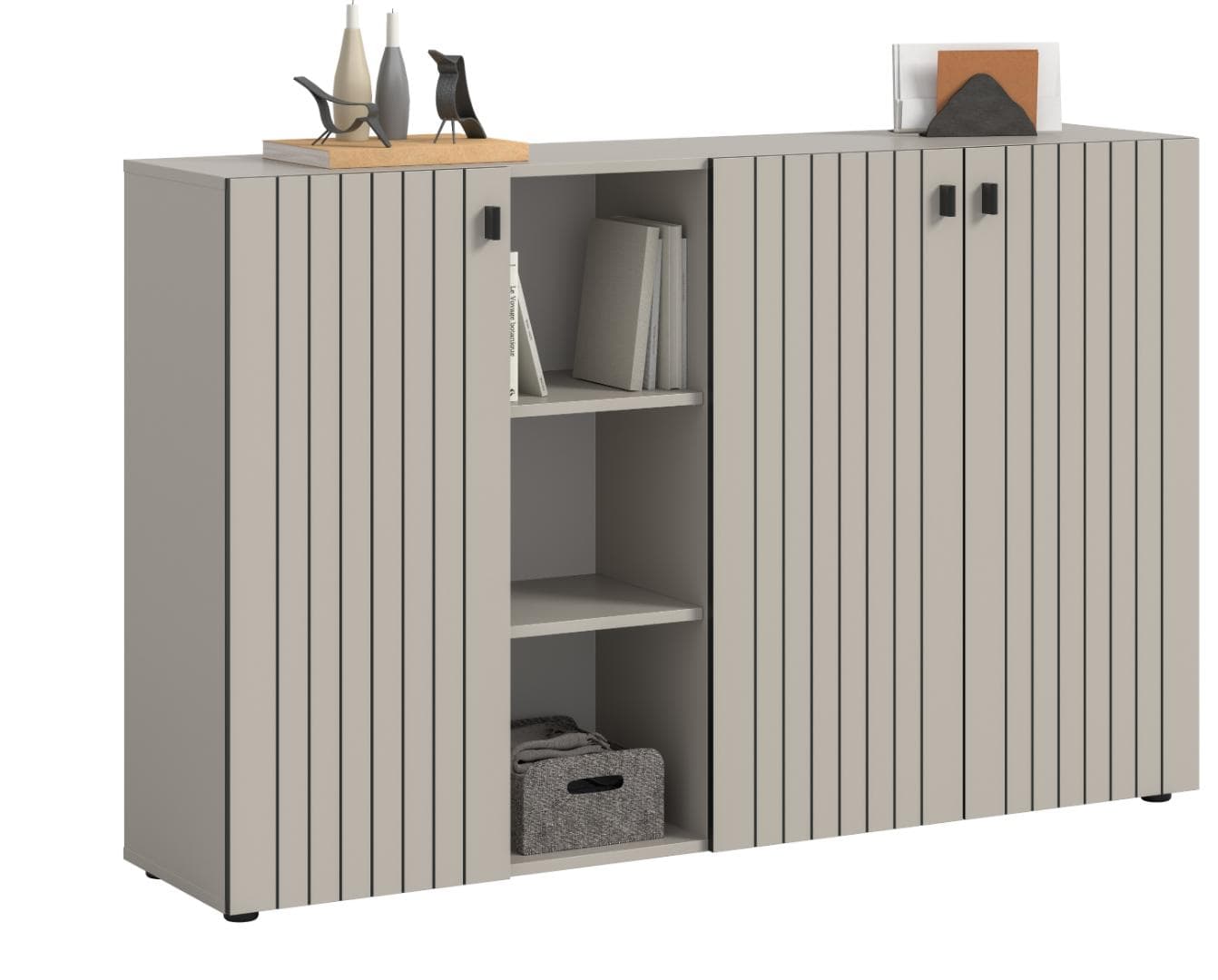 Station Schuhschrank 3 Türen, 3 Regalböden Kaschmir Dekor.