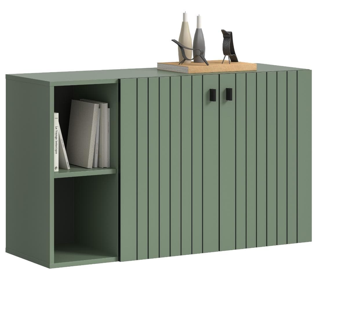 Station Schuhschrank 2 Türen, 2 Regalböden staubgrün.