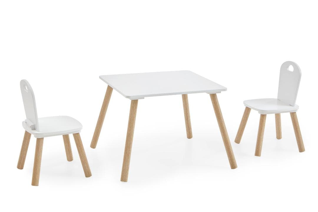 Karin Babyzimmermöbel Set 1 Tisch, 2 Stühle weiß, Kiefer natur.