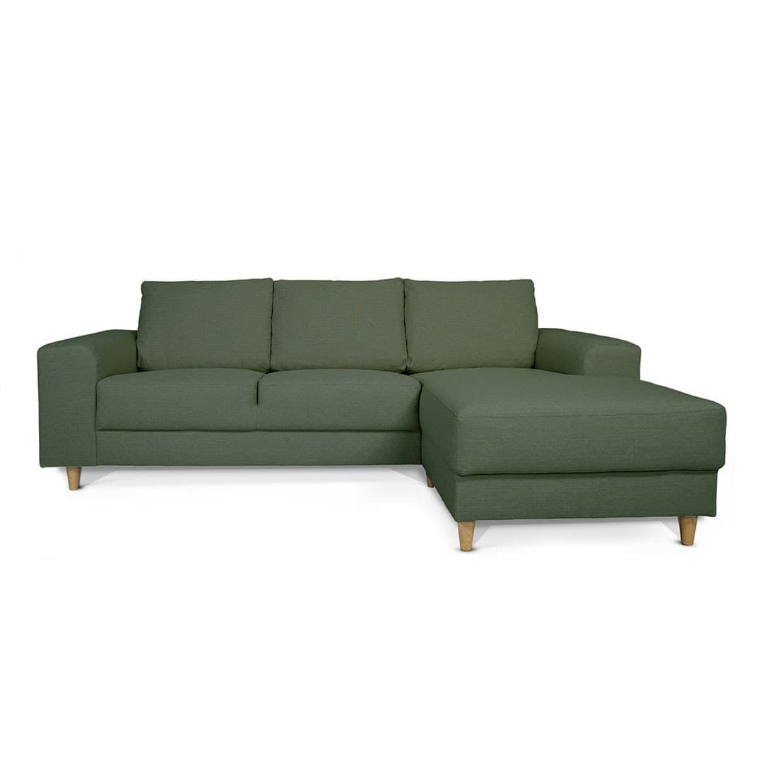 Nordic Sofa mit Chaiselong rechts gewendet grün.