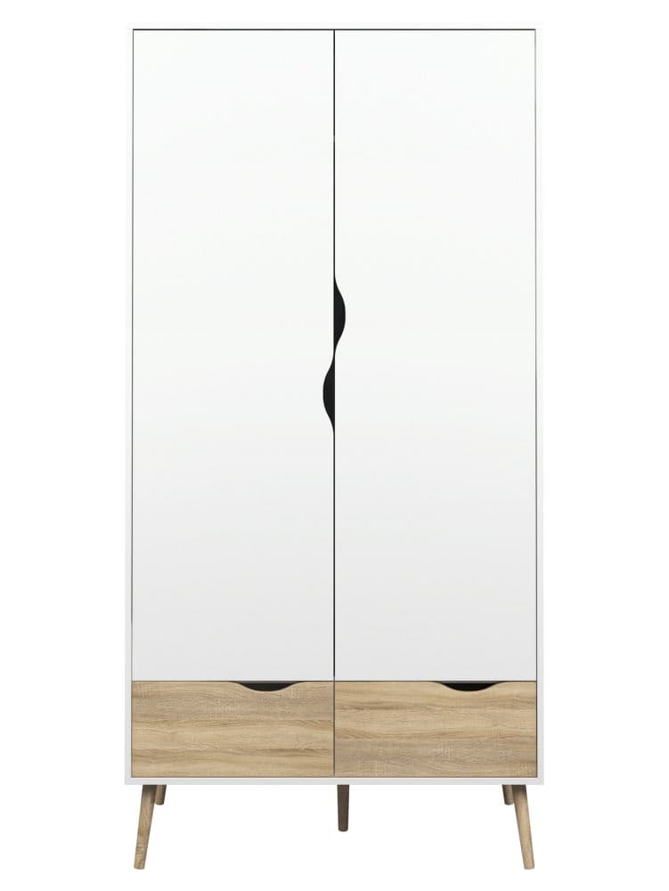 Kleiderschrank Napoli 2-türig mit 2 Schubladen weiss/Eiche.