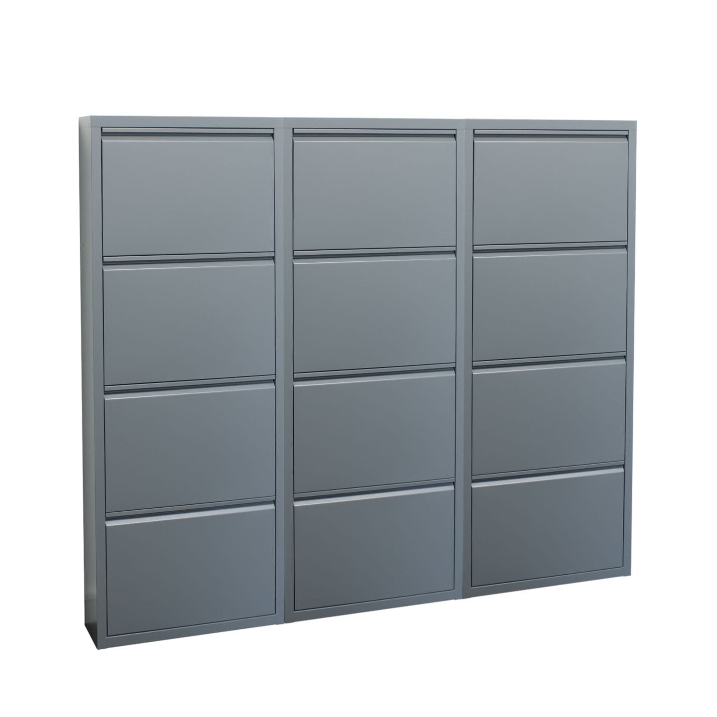 Pisa Schuhschrank mit 12 Klappen/Türen in Metall grau. Fertig montiert geliefert.