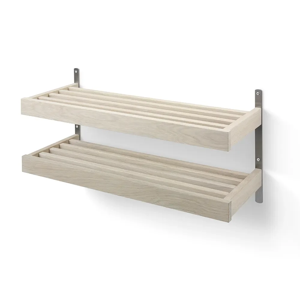 Oscarssons Möbel, Nadja Schuhregal 80 cm 2 Etagen an der Wand montiert Eiche weiß geölt/Schliffstahl